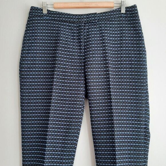 ANNE KLEIN | Woven Textured Pattern Front Crease Ankle Crop Trousers Blue Sz 10 - Picture 3 of 11